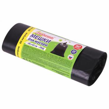 Мешки для мусора 60 л, черные, в рулоне 20 шт., ПНД 8 мкм, 58х65 см, ЛЮБАША, 608092 - Премиум Сервис