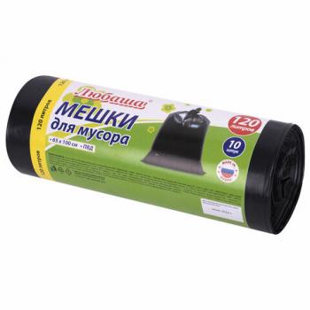 Мешки для мусора 120 л, черные, в рулоне 10 шт., ПВД 30 мкм, 65х100 см, ЛЮБАША, 608096 - Премиум Сервис