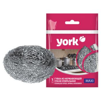 Губка (мочалка) XL, 8х8х4 см, для посуды металлическая, СРЕДНЯЯ, спиральная, 27 г, нержавеющая сталь, YORK, 2010 - Премиум Сервис