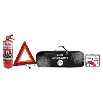 Набор автомобилиста "На техосмотр": аптечка ФЭСТ, огнетушитель ОП-2, знак аварийной остановки, сумка-футляр, 1476 - Премиум Сервис