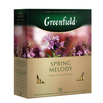 Чай GREENFIELD "Spring Melody" черный с чабрецом, мятой, смородиной, 100 пакетиков в конвертах по 1,5 г, 1065-09 - Премиум Сервис