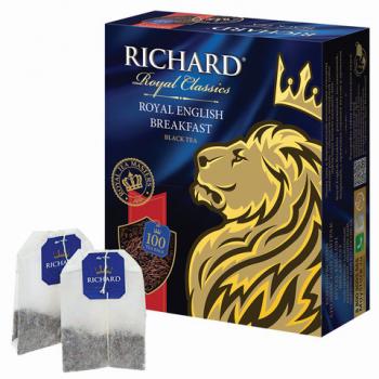 Чай RICHARD (Ричард) "Royal English Breakfast", черный, 100 пакетиков по 2 г, 100270 - Премиум Сервис