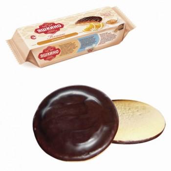 Печенье ЯШКИНО "Апельсин", сдобное, с бисквитом, джемом и шоколадной глазурью, 137 г, ЯП206 - Премиум Сервис