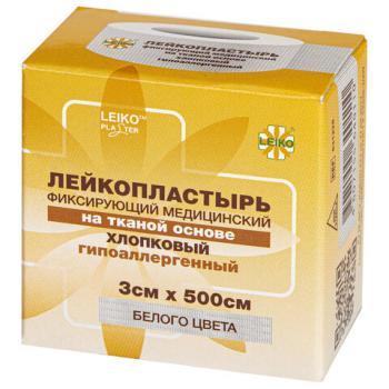 Лейкопластырь медицинский фиксирующий в рулоне LEIKO 3х500 см, на тканевой основе, белого цвета, в картонной коробке, 531228 - Премиум Сервис