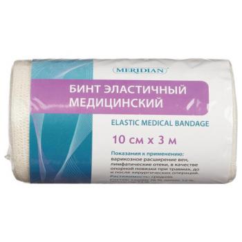 Бинт медицинский эластичный 3 м х 10 см с 2 застежками MERIDIAN - Премиум Сервис