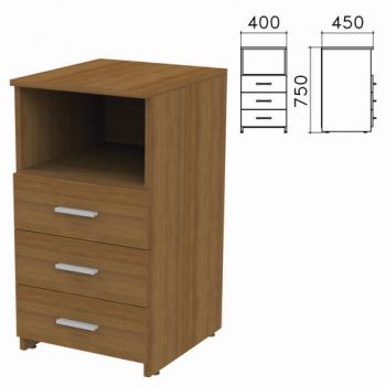 Тумба приставная "Канц", 400х450х750 мм, 3 ящика, полка, цвет орех пирамидальный, ТК31.9 - Премиум Сервис