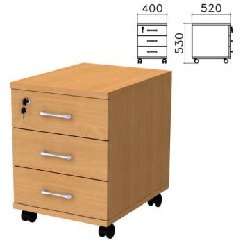 Тумба подкатная "Монолит", 400х520х530 мм, 3 ящика, замок, цвет бук бавария, ТМ25.1 - Премиум Сервис