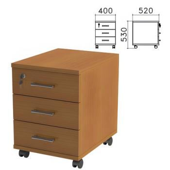 Тумба подкатная "Монолит", 400х520х530 мм, 3 ящика, замок, цвет орех гварнери, ТМ25.3 - Премиум Сервис