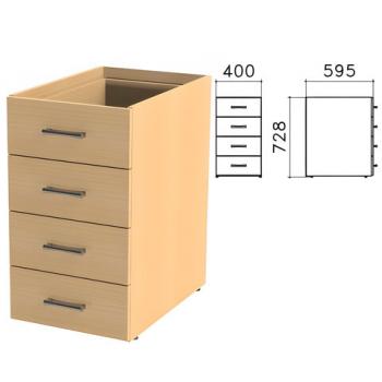 Тумба (каркас БЕЗ КРЫШКИ) приставная "Монолит", 400х595х728 мм, 4 ящика, бук бавария, ТМ06.1 - Премиум Сервис