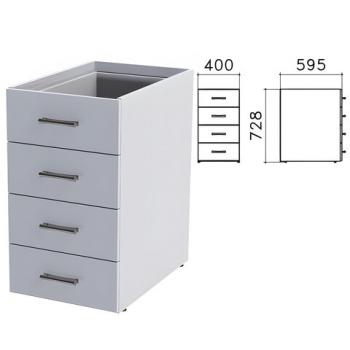 Тумба (каркас БЕЗ КРЫШКИ) приставная "Монолит", 400х595х728 мм, 4 ящика, серая, ТМ06.11 - Премиум Сервис