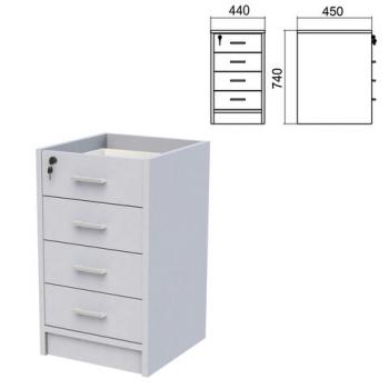 Тумба (каркас БЕЗ КРЫШКИ) приставная "Арго", 440х450х740 мм, 4 ящика, замок, серый - Премиум Сервис