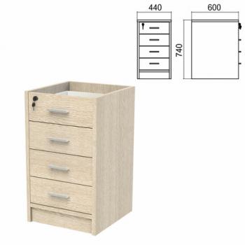 Тумба (каркас БЕЗ КРЫШКИ) приставная "Арго", 440х450х740 мм, 4 ящика, замок, ясень шимо - Премиум Сервис