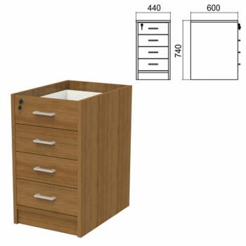 Тумба (каркас БЕЗ КРЫШКИ) приставная "Арго", 440х600х740 мм, 4 ящика, замок, орех - Премиум Сервис