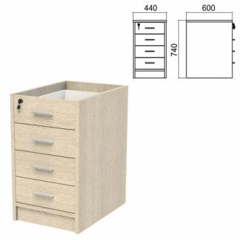 Тумба (каркас БЕЗ КРЫШКИ) приставная "Арго", 440х600х740 мм, 4 ящика, замок, ясень шимо - Премиум Сервис