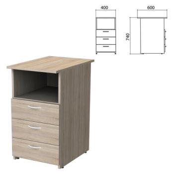 Тумба приставная "Бюджет", 400х600х740 мм, 3 ящика, полка, дуб сонома, 402657-091 - Премиум Сервис