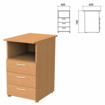 Тумба приставная "Бюджет", 400х600х740 мм, 3 ящика, полка, груша ароза, 402657-336 - Премиум Сервис