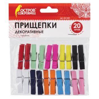 Прищепки декоративные "Классика", 20 штук, 3,5 см, 10 цветов, ОСТРОВ СОКРОВИЩ, 661289 - Премиум Сервис