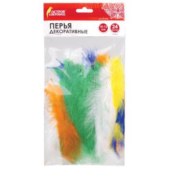 Перья декоративные страусиные, 10-12 см, 24 шт., 6 цветов, яркие, ассорти, ОСТРОВ СОКРОВИЩ, 661378 - Премиум Сервис