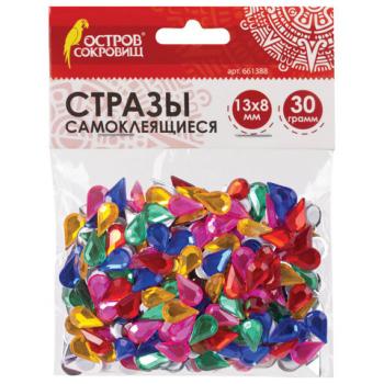 Стразы самоклеящиеся "Капля", 13х8 мм, 30 г, 5 цветов, ОСТРОВ СОКРОВИЩ, 661388 - Премиум Сервис