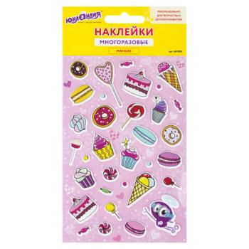 Наклейки зефирные "Сладости", многоразовые, 10х15 см, ЮНЛАНДИЯ, 661800 - Премиум Сервис