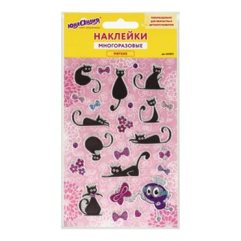 Наклейки зефирные "Кошки", многоразовые, с блестками, 10х15 см, ЮНЛАНДИЯ, 661825 - Премиум Сервис