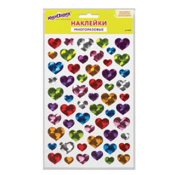 Наклейки виниловые "Сердца", многоразовые, голографические, 14х21 см, ЮНЛАНДИЯ, 661833 - Премиум Сервис