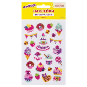 Наклейки зефирные "Праздник", многоразовые, перламутровые со стразами, 10х15 см, ЮНЛАНДИЯ, 661838 - Премиум Сервис