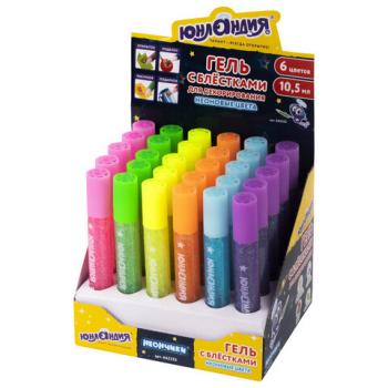 Гель с блестками ЮНЛАНДИЯ "НЕОНЧИКИ", для декора, поделок, DIY, творчества, оформления, 10,5 мл, цвета ассорти, в дисплее, 662253 - Премиум Сервис