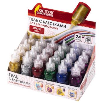 Гель с блестками ОСТРОВ СОКРОВИЩ, для декора, поделок, DIY, творчества, оформления, 20 мл, цвета ассорти, в дисплее, 662260 - Премиум Сервис