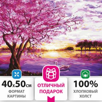 Картина по номерам 40х50 см, ОСТРОВ СОКРОВИЩ "Цветущая сакура", на подрамнике, акриловые краски, 3 кисти, 662494 - Премиум Сервис
