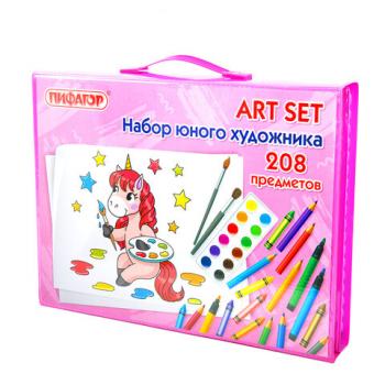 Набор ЮНОГО ХУДОЖНИКА "Единорог" для рисования и творчества с мольбертом ПИФАГОР, 208 предметов, 664631 - Премиум Сервис