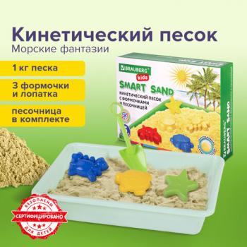 Кинетический Умный песок "Морские фантазии" с песочницей и формочками, 1 кг, BRAUBERG KIDS, 664919 - Премиум Сервис
