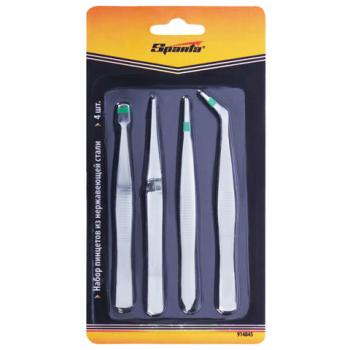 Набор пинцетов из нержавеющей стали, 4 предмета, SPARTA, блистер, 914845 - Премиум Сервис