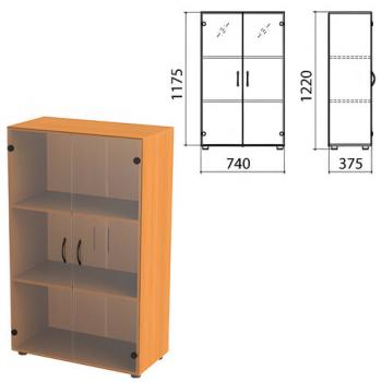 Шкаф закрытый со стеклом "Фея", 740х375х1220 мм, цвет орех милан (КОМПЛЕКТ) - Премиум Сервис