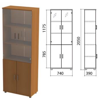 Шкаф закрытый со стеклом "Монолит", 740х390х2050 мм, цвет орех гварнери (КОМПЛЕКТ) - Премиум Сервис