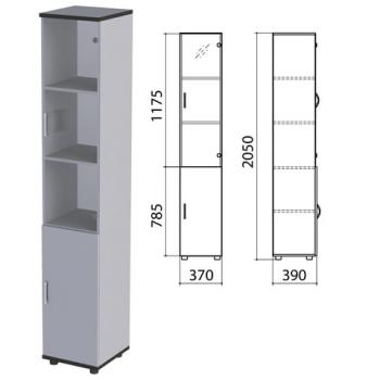 Шкаф закрытый со стеклом "Монолит", 370х390х2050 мм, цвет серый (КОМПЛЕКТ) - Премиум Сервис