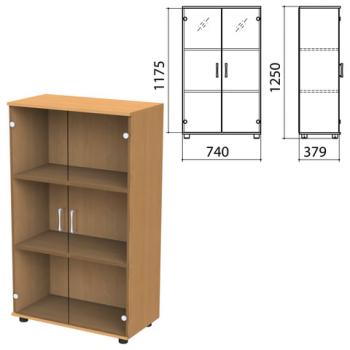 Шкаф закрытый со стеклом "Монолит", 740х390х1250 мм, цвет бук бавария (КОМПЛЕКТ) - Премиум Сервис
