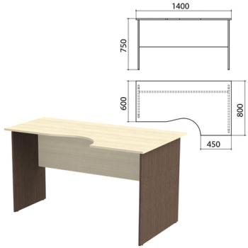 Стол письменный эргономичный "Канц", 1400х800х750 мм, правый, цвет дуб молочный/венге (КОМПЛЕКТ) - Премиум Сервис