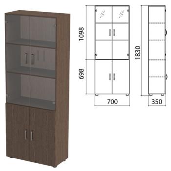 Шкаф закрытый со стеклом "Канц", 700х350х1830 мм, цвет венге (КОМПЛЕКТ) - Премиум Сервис