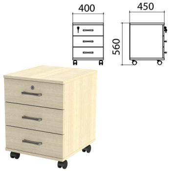 Тумба подкатная "Канц", 400х450х560 мм, 3 ящика, замок, цвет дуб молочный (КОМПЛЕКТ) - Премиум Сервис