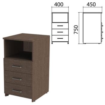 Тумба приставная "Канц", 400х450х750 мм, 3 ящика, полка, цвет венге (КОМПЛЕКТ) - Премиум Сервис