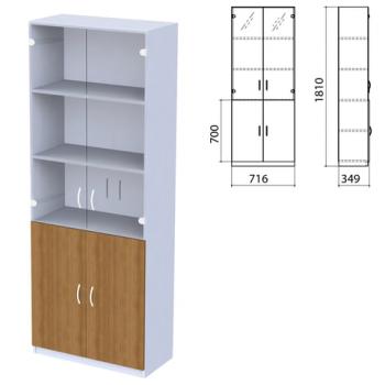 Шкаф закрытый со стеклом "Бюджет", 716х349х1810 мм, орех французский (КОМПЛЕКТ) - Премиум Сервис