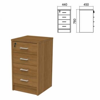 Тумба приставная "Арго", 440х450х760 мм, 4 ящика, замок, орех (КОМПЛЕКТ) - Премиум Сервис