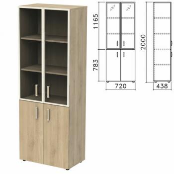 Шкаф закрытый со стеклом в алюминиевой рамке "Приоритет" 720х438х2000 мм, 4 полки, кронберг (КОМПЛЕКТ) - Премиум Сервис