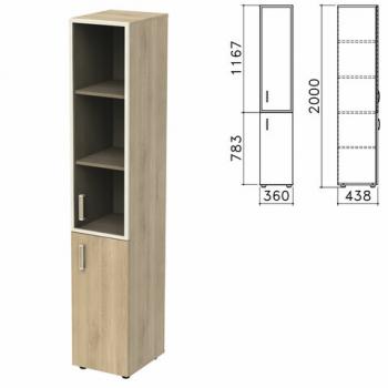 Шкаф закрытый со стеклом в алюминиевой рамке "Приоритет", правый 360х438х2000 мм, 4 полки, кронберг (КОМПЛЕКТ) - Премиум Сервис