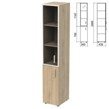 Шкаф закрытый со стеклом в алюминиевой рамке "Приоритет", левый 360х438х2000 мм, 4 полки, кронберг (КОМПЛЕКТ) - Премиум Сервис