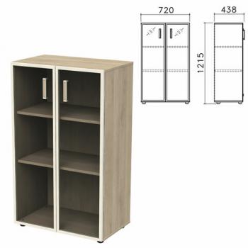 Шкаф закрытый со стеклом в алюминиевой рамке "Приоритет" 720х438х1215 мм, 2 полки, кронберг (КОМПЛЕКТ) - Премиум Сервис