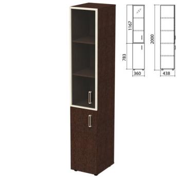 Шкаф закрытый со стеклом в алюминиевой рамке "Приоритет", левый 360х438х2000 мм, 4 полки, венге (КОМПЛЕКТ) - Премиум Сервис