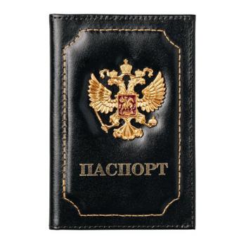 Обложка для паспорта натуральная кожа шик, 3D герб + тиснение "ПАСПОРТ", черная, BRAUBERG, 238201 - Премиум Сервис