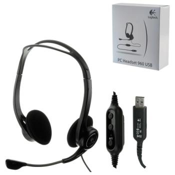 Наушники с микрофоном (гарнитура) LOGITECH PC 960, проводная, компьютерная, 2,4 м, стерео, USB, черная, 981-000100 - Премиум Сервис